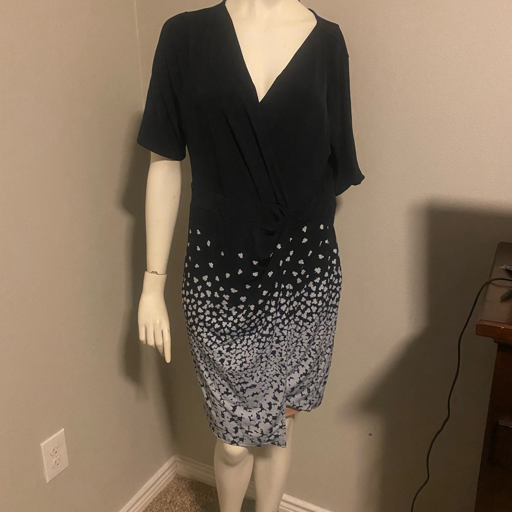Ann Taylor Navy Blue and Gray Midi Dress